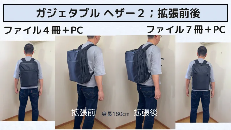 拡張前後の比較写真
身長180cmの男性が背負った例